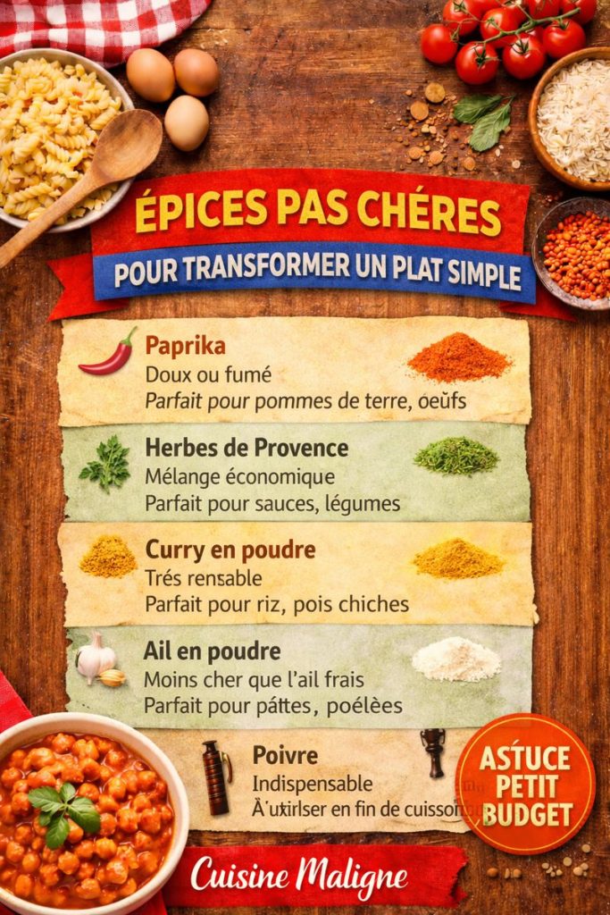 Épices pas chères pour transformer un plat simple